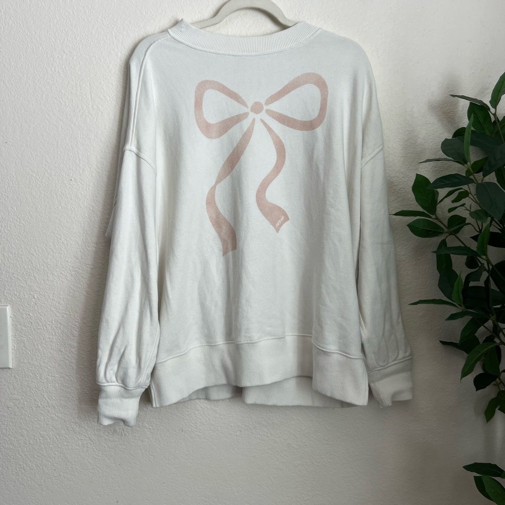 Aerie Pink Bow Oversized Slouchy Pullover White Coquette XS